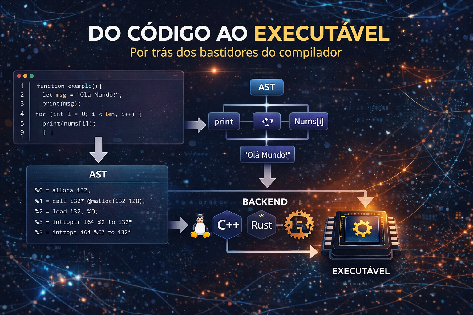 O que acontece entre seu “código bonito” e o executável